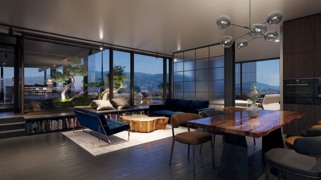 Architectural Visualization Luxury Residential Interior Night Design Furniture