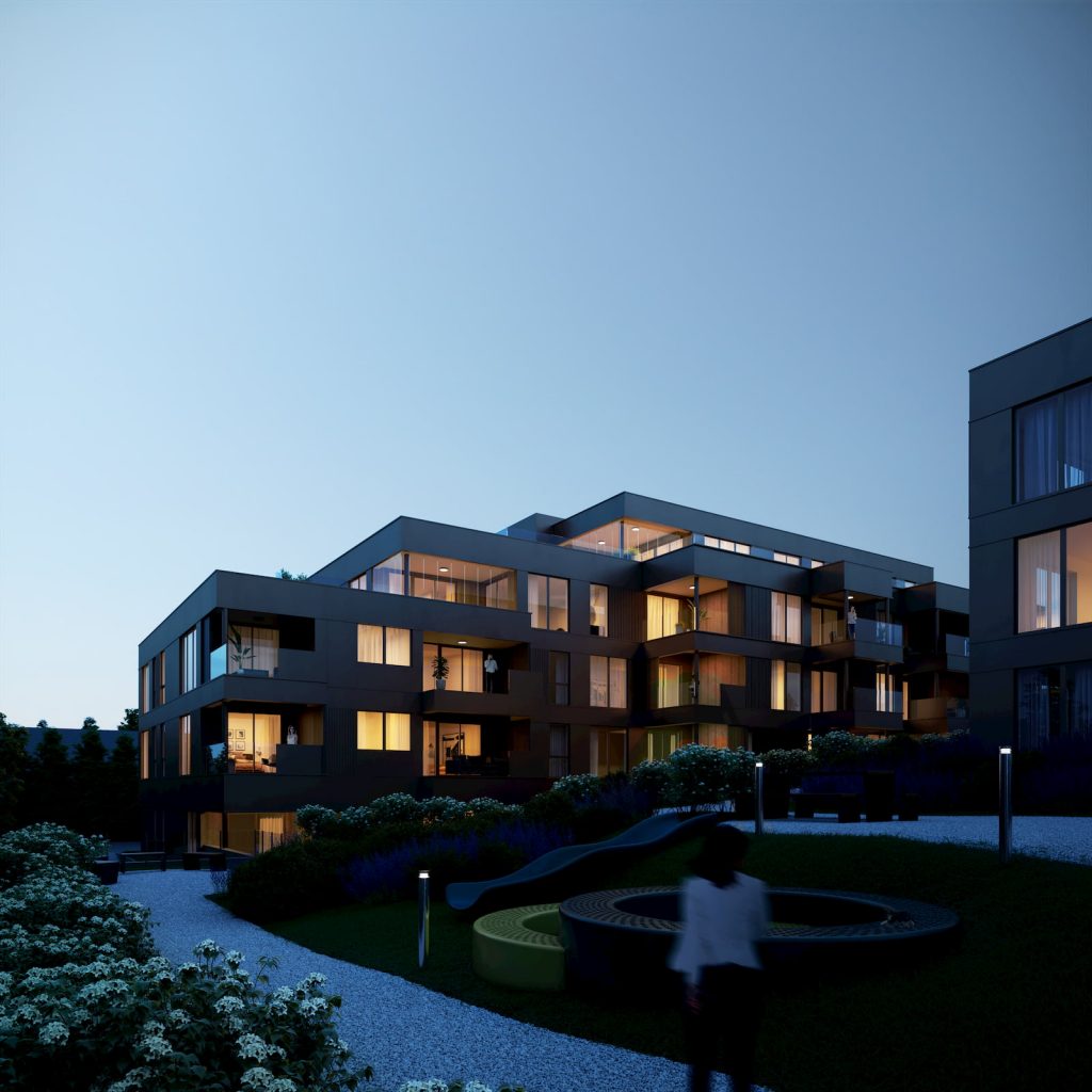 Residential Development Building in Norway Real Estate Night Warm light