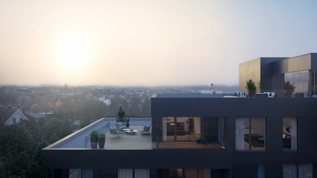 Residential Development Building in Norway Real Estate Foggy Morning Terrace
