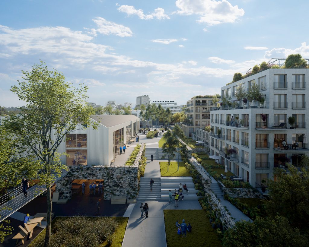 Sunny architectural visualization for a residential masterplan in Paris, France