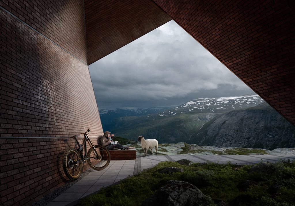 Mountain goat bike architectural visualization matte painting