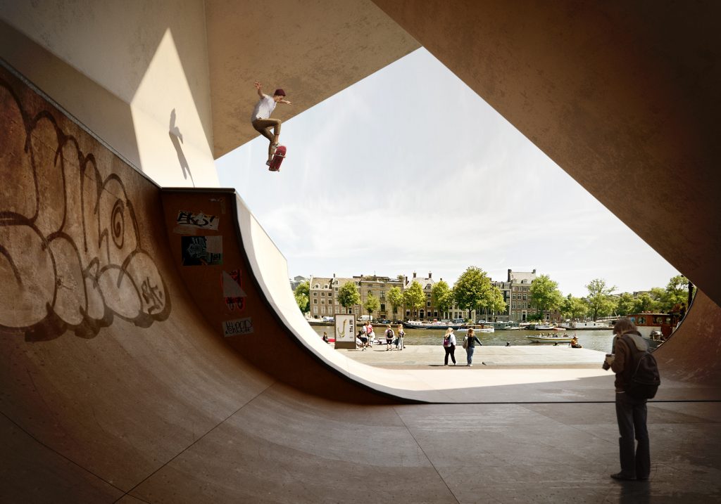 Skate park architectural visualization matte painting