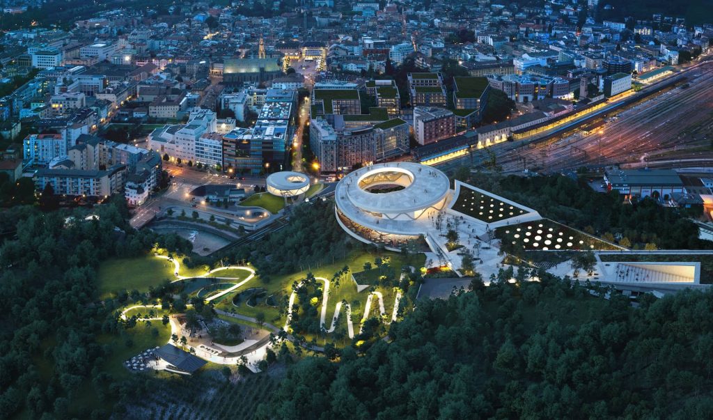 Viva Virgolo Bolzano city mountain aerial rendering mountain night lights